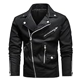Foweknow Chaqueta de piel para hombre, estilo motero, estilo clásico, chaqueta de entretiempo, chaqueta de piel sintética, chaqueta de motorista, chaqueta punk rockero, chaqueta de moto, tallas