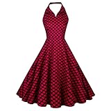 Vestido de mujer de 50 a lunares vestido vintage año 50s elegante Audrey Hepburn estilo año 60 vestido de bola Rockabilly retro vestido pin up cóctel fiesta vestido mujer año 50 top negro, Vino, XXL