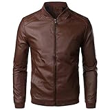 Genérico Cazadora Cuero Hombre Rockero, Cazadora Moto Verano Hombre Mangas Largas con Cremallera Chaqueta De Cuero Cuello Alto Bombardero Motocicleta Casual Clásica para Otoño Invierno