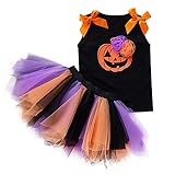 TMOYJPX Halloween Disfraz Niña 2-7 años Calabaza Calavera, Disfraces Ropa Niña Conjunto Falda Tutú + Camiseta, Disfraz Princesa Originales (A, 3 años)