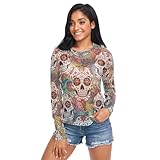 Sugar Skulls - Camiseta de manga larga con diseño de flores vintage para mujer, tallas S-XXL, Calaveras de azúcar, flores vintage, M