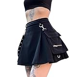 Minifaldas góticas Harajuku para mujer, faldas de cintura alta, punk Dark Academia, estética corta, acampanada, falda acampanada Y2K Streetwear, Negro, 40