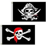 2 Piezas Bandera Pirata,Bandera Con Calavera,Bandera Pirata Con Bandana,Para La Decoración De Halloween, Juego Pirata, Fiesta Pirata, Cosplay Pirata(90x150cm)