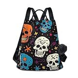 RPLIFE Mochila con diseño de calaveras coloridas para mujer, antirrobo, para viajes, senderismo, camping