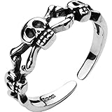 Anillo de compromiso de plata de ley S925 con diseño de calavera gótica para Halloween, anillo de apilamiento clásico, punk, ajustable, para dedos, personalizable, para nudillos, niñas, niños y ella