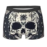 ENRPTY Calzoncillos tipo bóxer elásticos y transpirables con estampado de calaveras para hombre (S-XXL), Negro, S