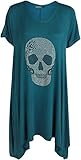 WearAll - Mujer Camiseta Calavera Caída Detalle en Lentejuelas Manga Corta - Teal - 50-52