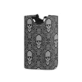 Cesto grande para la ropa sucia con diseño de calavera, color gris y negro, bolsa de lavandería plegable, cesta de almacenamiento de tela Oxford con asas para lavandería, dormitorio, decoración del