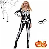 HUIKUANGEU Esqueleto Mujer Halloween,Esqueleto Mujer,Disfraz de Esqueleto,Esqueleto Adulto Mujer,Mono Esqueleto Mujer,Halloween Esqueleto,para Halloween, Carnaval, Fiestas y Cosplay