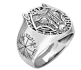 TreasureBay Anillo de lobo grueso para hombre, anillo de cabeza de lobo vikingo nórdico, anillo de calavera de lobo Odin, anillo de lobo punk para hombre, anillo de plata de ley 925, anillo de Fenrir