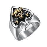 OIDEA Anillo de Calavera para Hombre, Anillo de Póquer As de Picas, Anillo de Motero, Anillo Hipoalergénico de Acero Inoxidable, Anillo Gótico, Joyas de Halloween, Plata