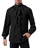 GAMISOTE Camisa medieval renacentista gótica de manga larga para hombre, camisa pirata steampunk con volantes, Negro , XXXL