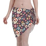 Elegante envoltura de playa con estampado de calavera mexicana, vestido de traje de baño, perfecto para piscina y resort, color negro, Negro, talla única