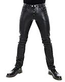 Bockle® Nuevo 5 BoB Pantalones Botones Pantalones De Cuero Hombres Jeans, Negro, 32W/34L