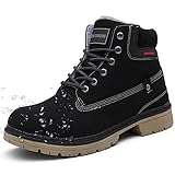 Botas de Nieve Hombre Mujer Cálido Botines Planas Invierno Impermeables Zapatos Senderismo Zapatillas Confortables, Negro, 42 EU