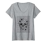Mujer Dark Academia Aesthetic Gothic Calavera y flores góticas Camiseta Cuello V