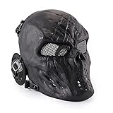 Wwman Máscara Táctica Airsoft de Cara Completa con Diseño de Calavera de, Máscaras para CS, Halloween, Cosplay, con Protección para Los Oídos y Protección Ocular de Malla Metálica