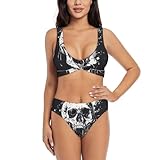 Conjunto de bikini sexy de dos piezas con estampado de calavera fantasma de terror, traje de baño para mujer, traje de baño 2025, Negro, XL