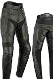 Texpeed Pantalones de cuero moto hombre - Con armadura protectores de quita y pon CE (EN 1621-1) RS - Negro - (L Cintura/Pierna Regular)