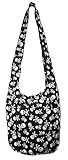 CCcollections Sling Bag Cotton - Bolso grande Boho Hippie Hobo - 40 estampados - Bolso bandolera unisex (Negro-Calavera)