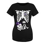 Vhersily Camiseta de verano para mujer con calavera y esqueleto, camisetas de maternidad de manga corta para embarazo, cuello redondo, para fiestas, Halloween, carnaval y fiestas tradicionales, B