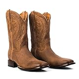 LMUIPMAA Botas Vaqueras De Hombre Punta Cuadrada Bordada Botas De Caballero Botas De Trabajo Vaqueras,Marrón,43 EU