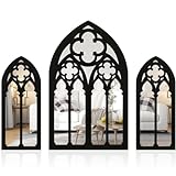 SchSin 3 espejos de pared arqueados negros – Conjunto de espejo de pared gótico – Decoración barroca para dormitorio, acrílico y madera