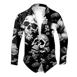 Disfraz de Halloween para hombre, camisa con estampado de calaveras, camisas informales, divertidas, estampadas, camisa con botones, camisa de manga larga, corte regular, básico, blusa, top, horror,