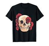 Calavera Flores Cráneo Con Claveles Rojos Flores Cráneo Rosas Camiseta