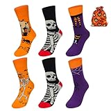 Evolyline Calcetines de Halloween para hombre y mujer, 3 pares de calcetines divertidos de colores, 37-43, calavera, telaraña y calabaza, regalos de Halloween para mujeres y hombres con bolsa de