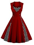 Q&Y Vestido de mujer de talla grande de los años 50, clásico con lunares y columpios de Pinup Rockabilly, color rojo vino M