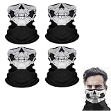 Teuena 4 Piezas Pasamontañas de Calavera, Máscara Multifuncional de Poliéster Transpirable, Esqueleto Tubo Máscaras para Moto, Esquí, Deporte, Ciclismo, Fiesta de Disfraz y Halloween