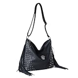 Jywmsc Bolso de Mano Estilo Western con Flecos para Mujer Bandolera de Cuero con Diseño de Calavera Estilo Punk Gótico
