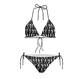 Biyejit Conjunto de bikini de dos piezas para mujer, traje de baño sexy con halter, triángulo, trajes de baño, Divertido esqueleto de calavera, M