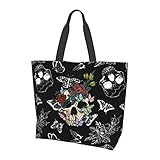 Majoug Bolsas de mano reutilizables para mujer, diseño de calavera de azúcar, para viajes, playa, compras, trabajo diario, Color-35, Talla única