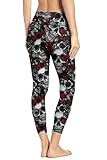 Loveternal Leggings navideños para Mujer, Pantalones elásticos con Estampado de Calavera de Halloween Floral, Pantalones Suaves y Divertidos, Pantalones Pitillo de Yoga M