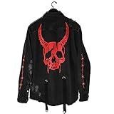 Chaqueta Vaquera Abrigo Negro Casual Harajuku Streetwear Vintage Jeans Abrigo gótico Bordado Demon Hunter Skull Hombres Rock Punk Chaqueta