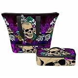 VAPOKF Bolsos de mano de calavera y rosas para mujer, bolsa de hombro con bolsa de almuerzo aislada, bolsos de hombro con asa superior con cremallera, multicolor, Talla única