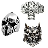 Anillos Hombre,3 Piezas Anillo Acero Inoxidable para Hombre Mujer Anillo Cráneo Biker Chulo Hip Hop Punk, Anillo Hombre, Anillo Acero Inoxidable Hombre, Anillo Calavera