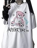 YINGKE Mujer Anime Manga Camiseta de Manga Corta Gótica Chica Y2K E-Girl Harajuku Ropa Japonesa Kawaii Verano T-Shirt (S, Blanco Oso)