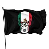 Bandera de México con diseño de calavera de color vivo, resistente a la decoloración, banderín colgante para decoración de césped, camping, 90 x 150 cm