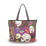 Bolsos de mano coloridos de Halloween horror monstruos calaveras esqueleto bolsa de mano con cremallera para mujer bolso de hombro, Purple, Medium