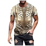 Duohropke Camiseta vintage de manga corta para hombre, diseño de calavera con piedras brillantes, corte ajustado, diseño moderno, 02 blanco, S