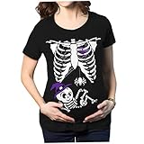 Maternidad de Mujeres Halloween Baby Skeleton Top Camiseta Halloween Embarazo Top Maternidad Gráfica gráfica Camisa de Manga Corta para Maternidad P Púrpura L