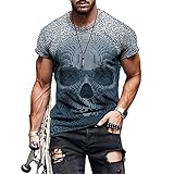 Camisetas de Manga Corta con Estampado Digital de Calavera en 3D para Hombre, Camisetas Retro, Blusas Informales de Verano