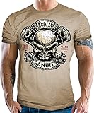 Gasoline Bandit Camiseta de motorista para motociclistas, diseño de calavera de pistón, Arena lavada, M