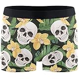Personalisiert Calzoncillos Boxer Hombre Calavera con Estilo Y Hojas Tropicales Tipo Bóxer Boxers Sexy Calzoncillos Hombre Transpirable Umbro Bóxer para Hombre para Uso Diario Entrenamiento XL