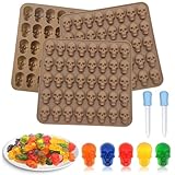 JOYOLA 3 Piezas Calavera Moldes Gominolas Silicona, Molde de Silicona con Forma de Calavera, Molde de Chocolate de Cráneo, Cráneo Molde Chocolate con 2 Cuentagotas para Chocolate, Dulces, Gelatina