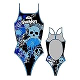 TurboTronic Triathlon Calaveras Bragas de Bikini, Negro/Azul, L para Mujer