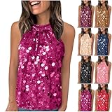 Camiseta Sin Mangas Mujer Lentejuelas Elegante Blusa Casual Tank Top Verano Camisetas Básicas Sexy Sleeveless Shirt tee Suelto Tops Fiesta Elegante Cómodo T-Shirt Original tee Camisa